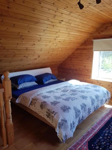坎达瓦Čapuliši的小木屋内一间卧室,配有一张床