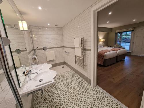 巴特尔军火厂乡间别墅酒店的一间带水槽的浴室和一间带一张床的卧室