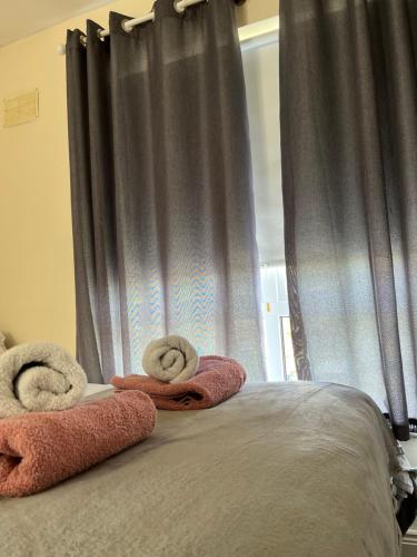 索兹Ensuite near Dublin Airport的一间卧室配有带毛巾的床