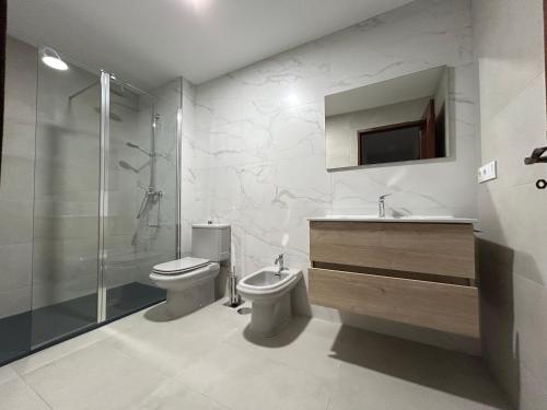 波尔托辛VUT Pedra de Mula的浴室配有卫生间、盥洗盆和淋浴。