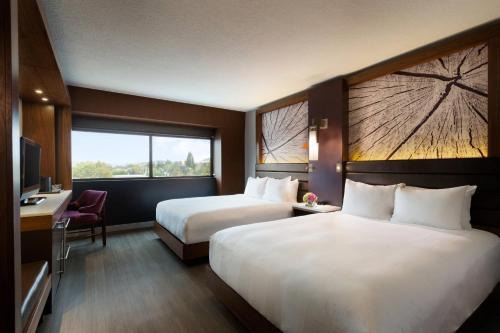 核桃溪核桃溪万豪酒店的酒店客房设有两张床和窗户。