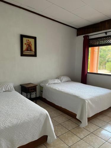 TapantíHotel Nacaome Blue Zone的一间卧室设有两张床和窗户。