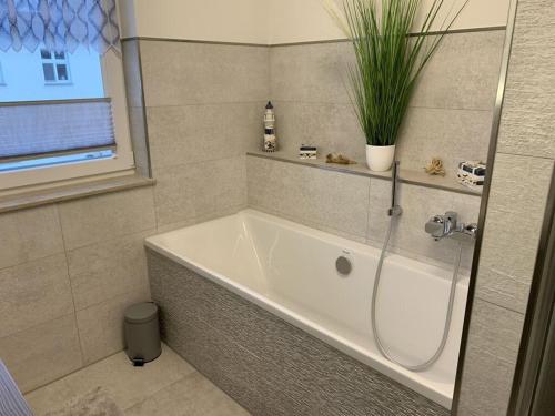 卢布明Villa Evi Modern retreat的浴室配有带植物的浴缸