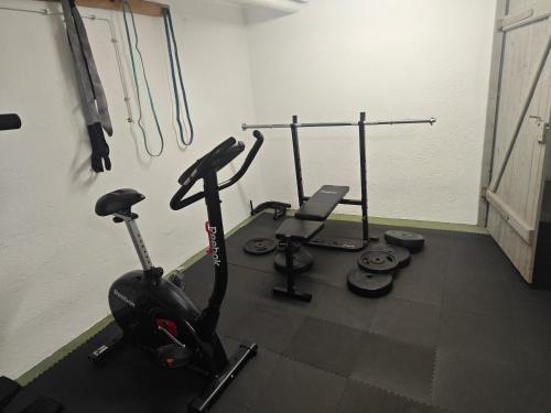 Work and stay IaM 90 qm 6 betten mit Balkon und kraftraum的健身中心和/或健身设施