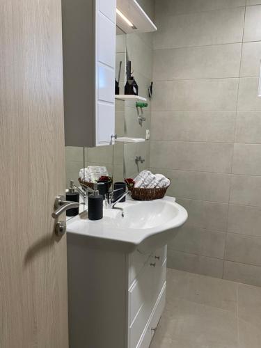 莫斯塔尔Apartman Pranić的浴室设有白色水槽和镜子