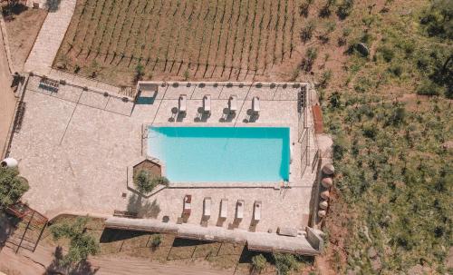 贝瑙汉Eco Hotel Cueva del Gato的享有带游泳池的大楼的顶部景致