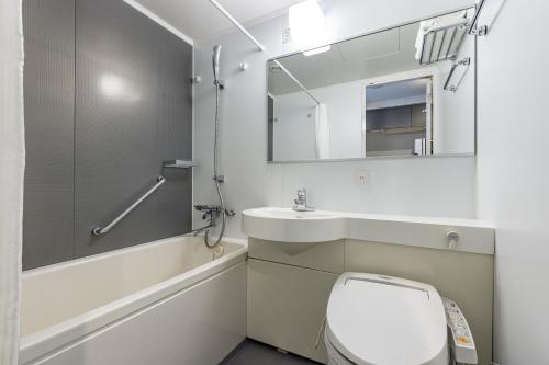 东京水道桥托克宇寄宿酒店的一间带卫生间、水槽和镜子的浴室