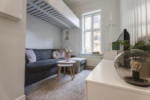 奥斯陆Studio apartment in central Oslo的客厅配有沙发和桌子