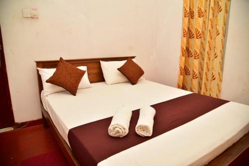 蒂瑟默哈拉默Rusara Villa的一间卧室配有带2个枕头的床