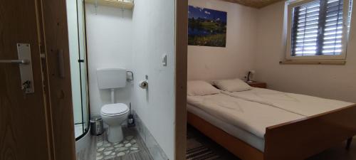 ŽeleznikiDomačija Markc的一间小卧室,配有一张床和一个卫生间