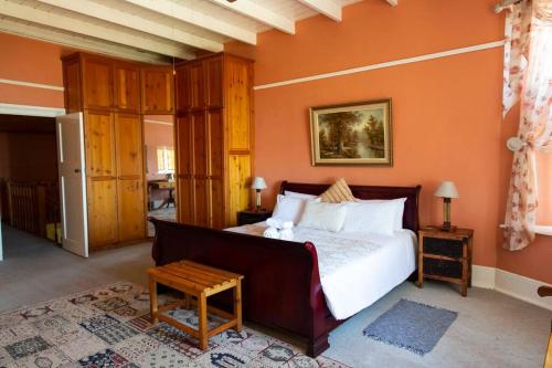 PiketbergDunn's Castle的一间卧室配有一张带橙色墙壁的大床