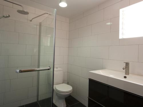 克拉伦代克Vista Marina的浴室配有卫生间、盥洗盆和淋浴。