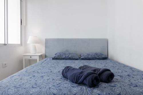 洛斯·亚诺斯·德·阿里丹Casa Maravillosa - Seaview的床上有蓝色毯子