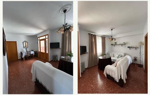 扎哈拉Casa la Torre的一张床位和一个客厅的两张照片