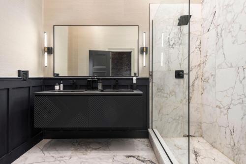 路易斯威尔Penthouse Grand Executive Suite的一间带水槽和镜子的浴室