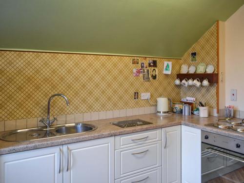 HarmstonGreen Shutters的厨房配有水槽和台面