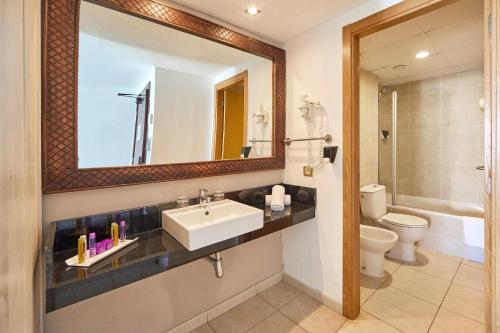 普拉亚登博萨FERGUS Style Bahamas的一间带水槽、卫生间和镜子的浴室