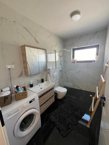 新格拉迪什卡Apartman Sandra的一间带洗衣机和水槽的浴室