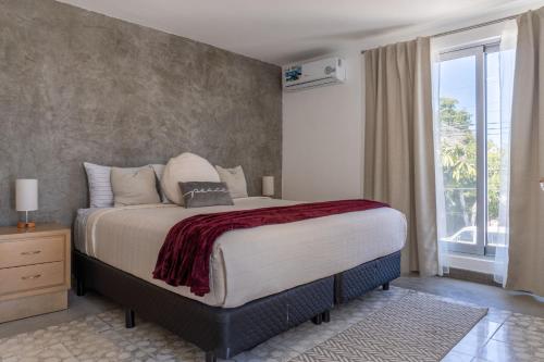 拉巴斯CASa SENECA的一间卧室设有一张大床和一个窗户。