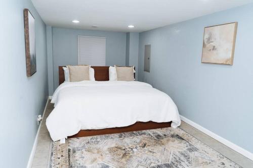 费城King Bed/ apartment/Free St Parking/ Quiet的一间卧室配有一张带地毯的大床