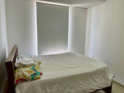 巴耶杜帕尔casa- festival vallenato的白色墙壁的客房内的一张小床