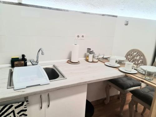 圣塞巴斯蒂安德洛斯雷耶斯Loft con baño y cocina privados的厨房配有水槽和台面