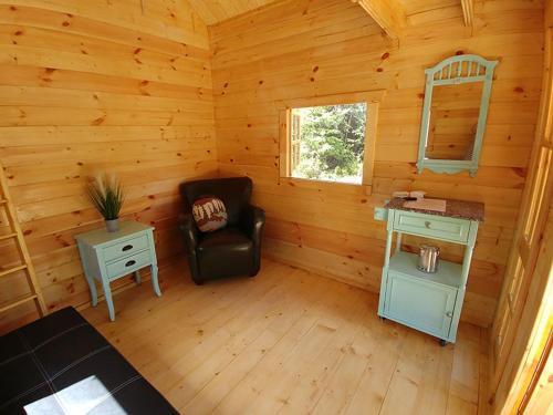 MaynoothCozy Cabin #2的小木屋内带椅子的房间