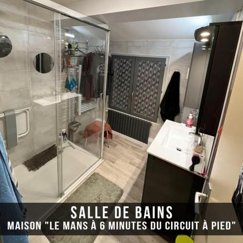 勒芒MAISON Jean Pierre的带淋浴、水槽和狗的浴室
