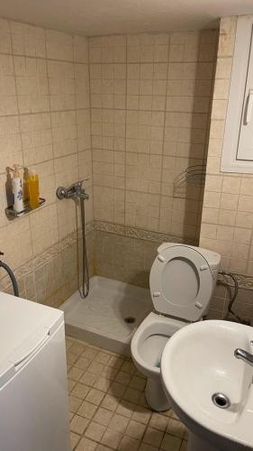 塞萨洛尼基Friendly guest house的一间带卫生间和水槽的浴室
