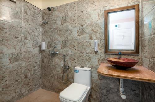 阿姆波尔Feliz Arambol的一间带卫生间和水槽的浴室