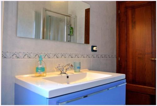 锡耶纳“Il Nespolino” Tuscan Country House的浴室水槽和一瓶肥皂