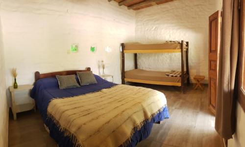 阿迈查德尔瓦勒willkasunco Casa Hospedaje的一间卧室配有一张床和一面大镜子