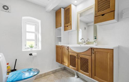 灵克宾Stunning Home In Ringkbing With Wifi的一间带水槽和卫生间的浴室以及窗户。