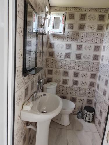 科布列季Bagrationi 54的白色的浴室设有水槽和卫生间。