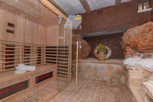 耶塞尼采Betelgeuse的一间室内带玻璃淋浴间的桑拿浴室