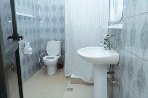 基加利Green V Apartments的一间带卫生间和水槽的浴室