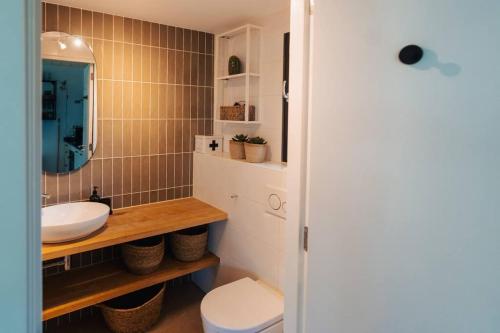 伊皮Fika Tiny House的一间带水槽和卫生间的浴室