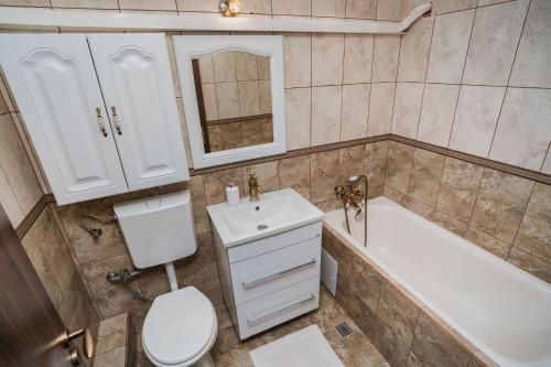 蒂米什瓦拉Diana Resort的浴室配有卫生间、盥洗盆和浴缸。