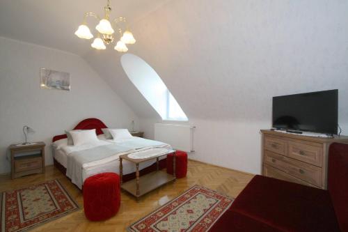 博加奇Rajna Vendégház的一间卧室配有一张床和一台平面电视