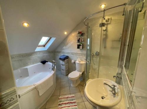 戈尔韦Cosy Rooms in a Stone Cottage的带浴缸、卫生间和盥洗盆的浴室