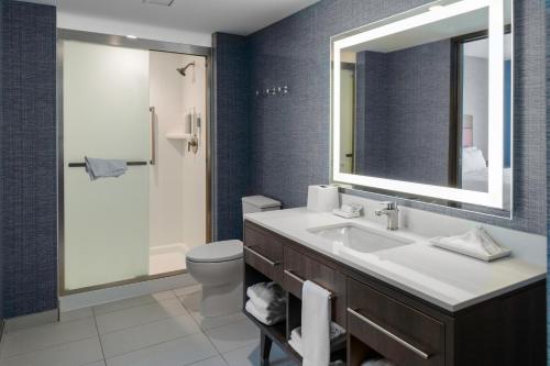 诺斯维尔Home2 Suites By Hilton Northville Detroit的一间带水槽、卫生间和镜子的浴室