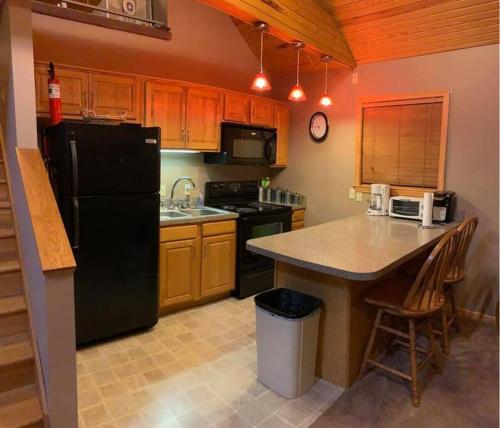 Mount NeboSummersville Lake Rd Cabin - Pet Friendly!的厨房配有黑色冰箱和台面