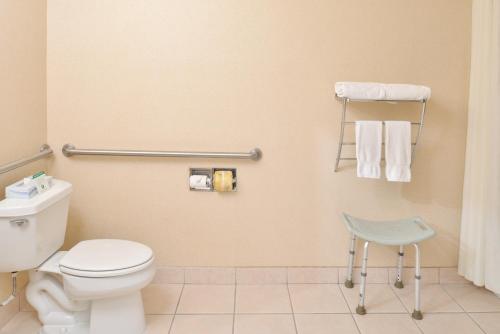 二十九棕榈村Starlight Inn Joshua Tree - 29 Palms的一间带卫生间和蓝色椅子的浴室