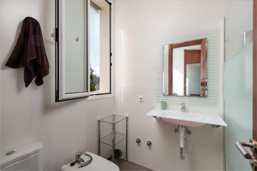 松塞拉德马里纳吉拉尼别墅的一间带水槽、卫生间和镜子的浴室