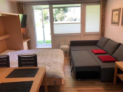 圣恩吉玛Appartment im Prediktstuhl Resort的客厅配有沙发和1张床