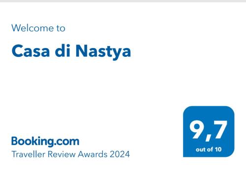 普雷托罗Casa di Nastya的蓝色的标志,上面写着csa dh nyssaya