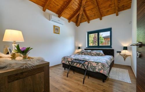 瓦拉日丁Gorgeous Home In Puscine With Sauna的一间卧室配有一张床、一张桌子和一个窗户。