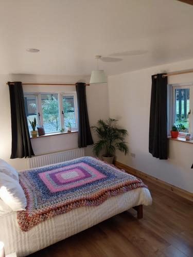KilteganFelicity Cottage的一间卧室配有一张铺着地毯的床