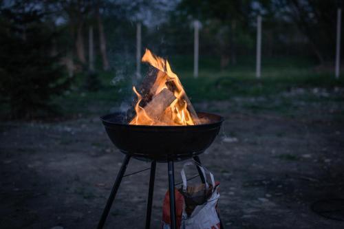 波卢巴库苏斯Porumbacu Garden的烤架上放着一堆火