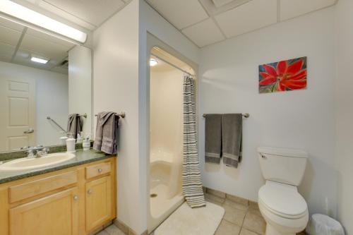 New KensingtonNew Kensington Apartment about 20 Mi to Pittsburgh!的浴室配有卫生间、盥洗盆和淋浴。